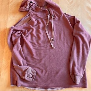 American Eagle blush colored open shoulder hoodie.
